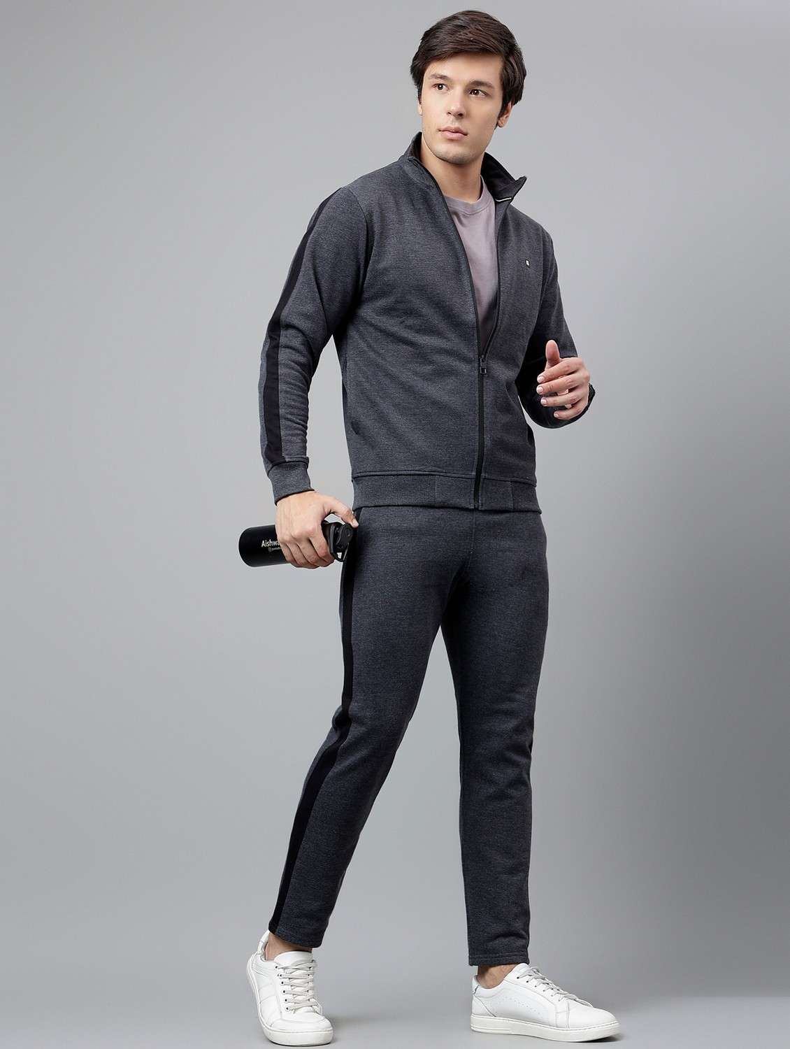 men tapered stand collar full length track suit - 21765015 -  Standard Image - 5