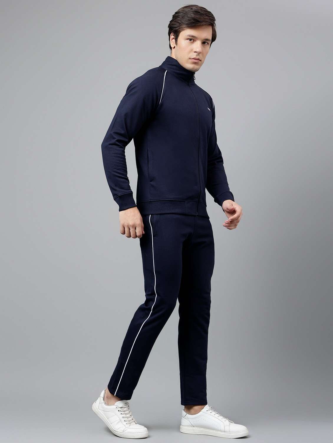 men solid stand collar full length track suit - 21765022 -  Standard Image - 3