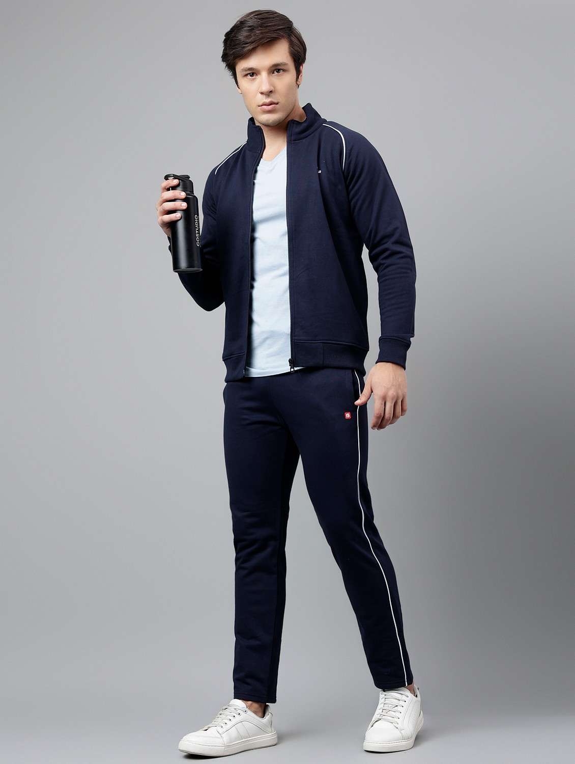 men solid stand collar full length track suit - 21765022 -  Standard Image - 5