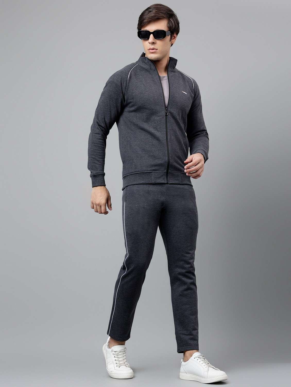 men solid stand collar full length track suit - 21765023 - Standard Image - 5