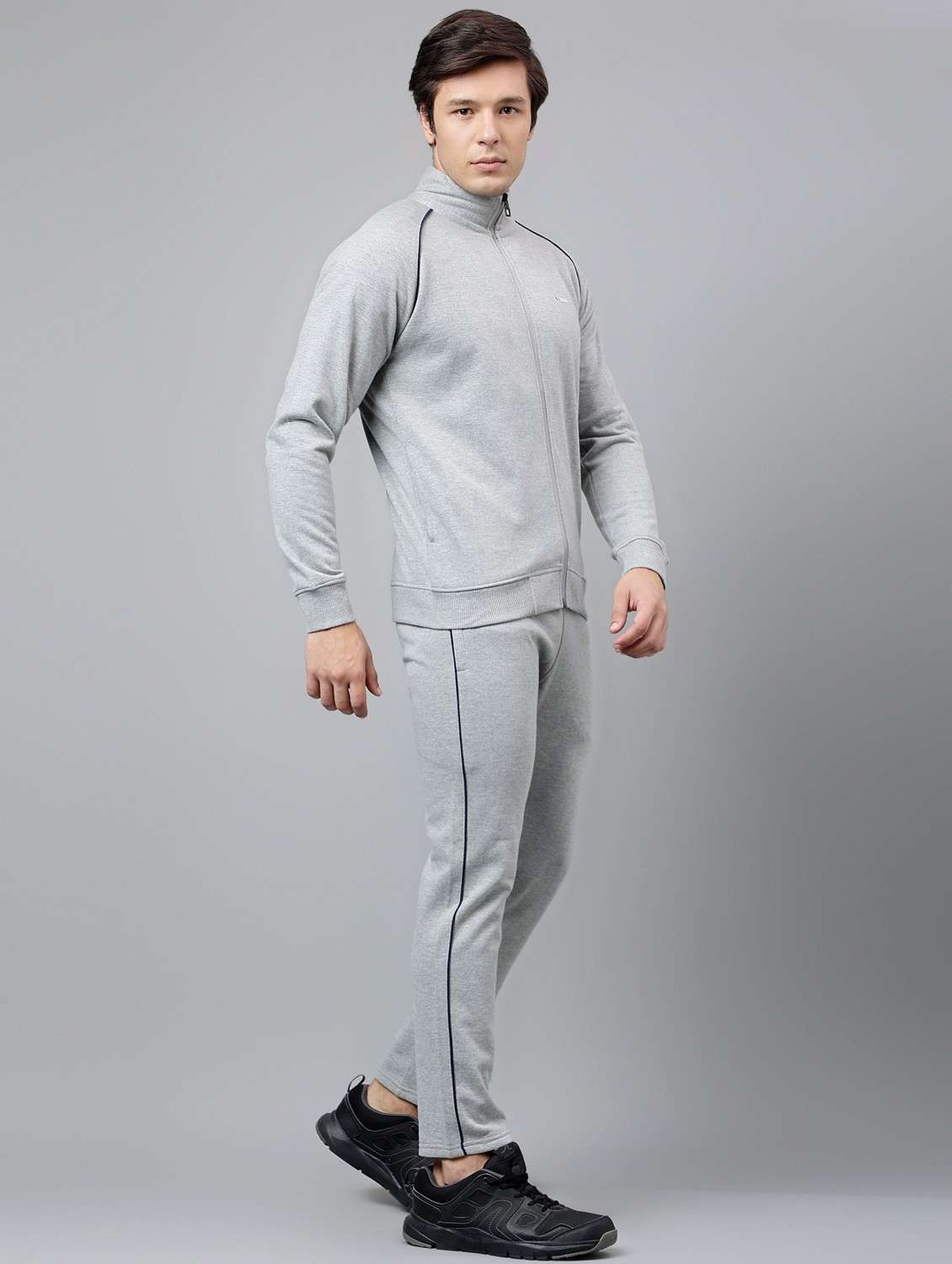 men solid stand collar full length track suit - 21765024 -  Standard Image - 3