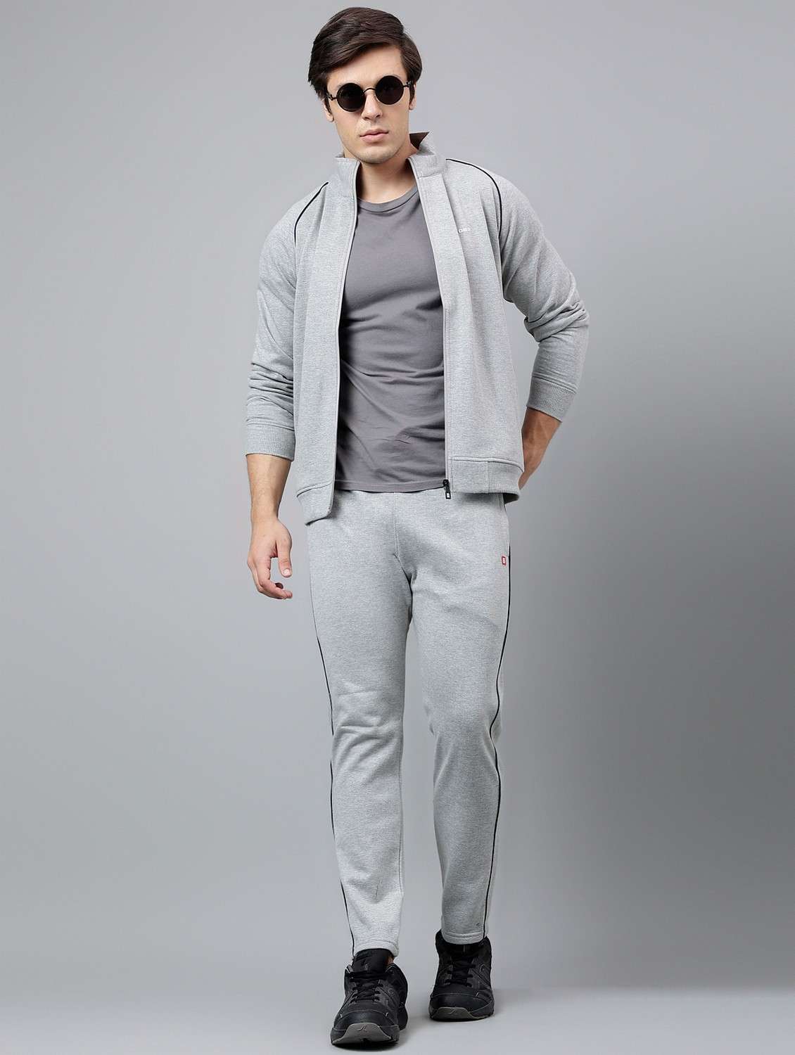 men solid stand collar full length track suit - 21765024 -  Standard Image - 5