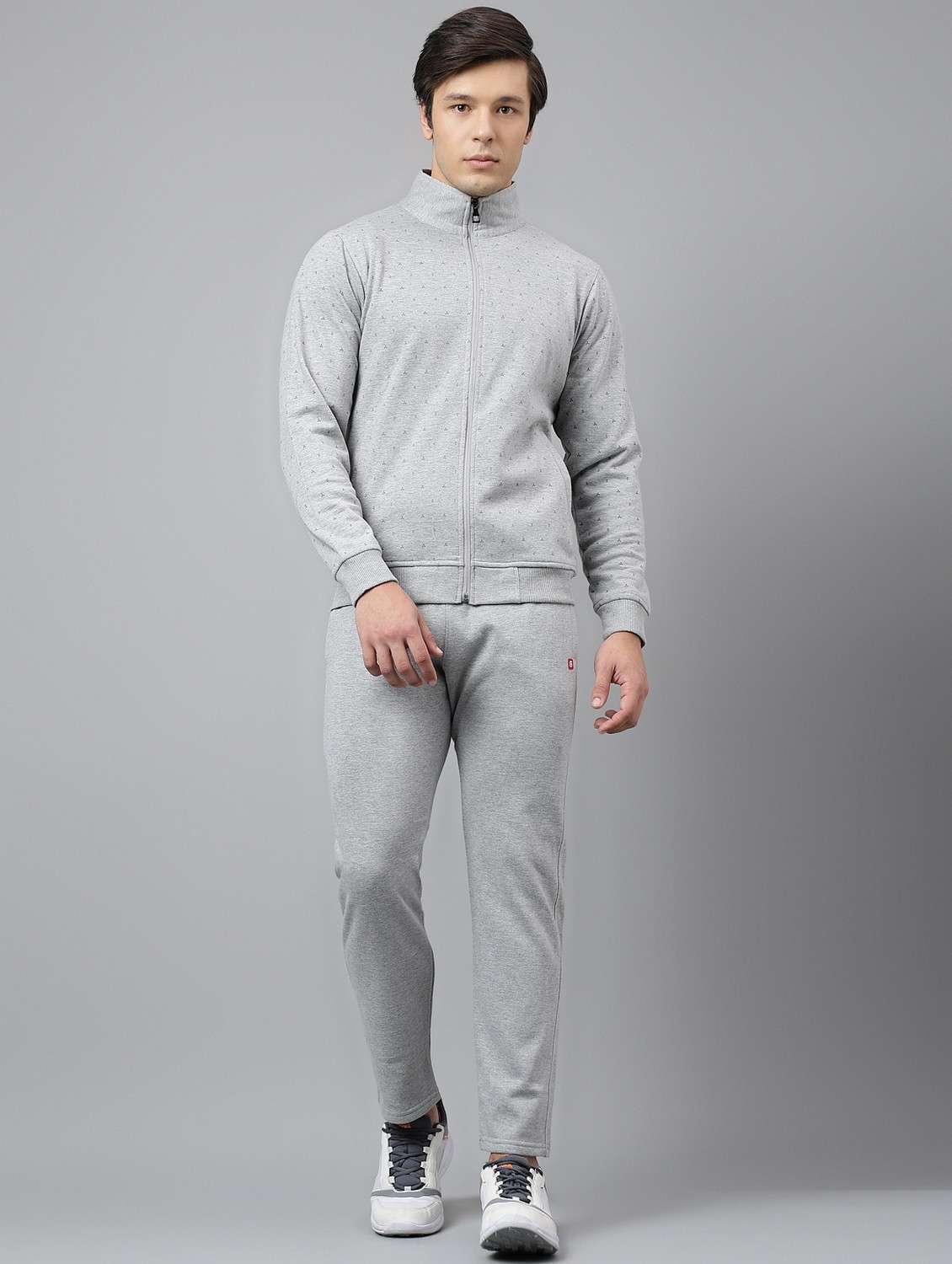 men printed stand collar full length track suit