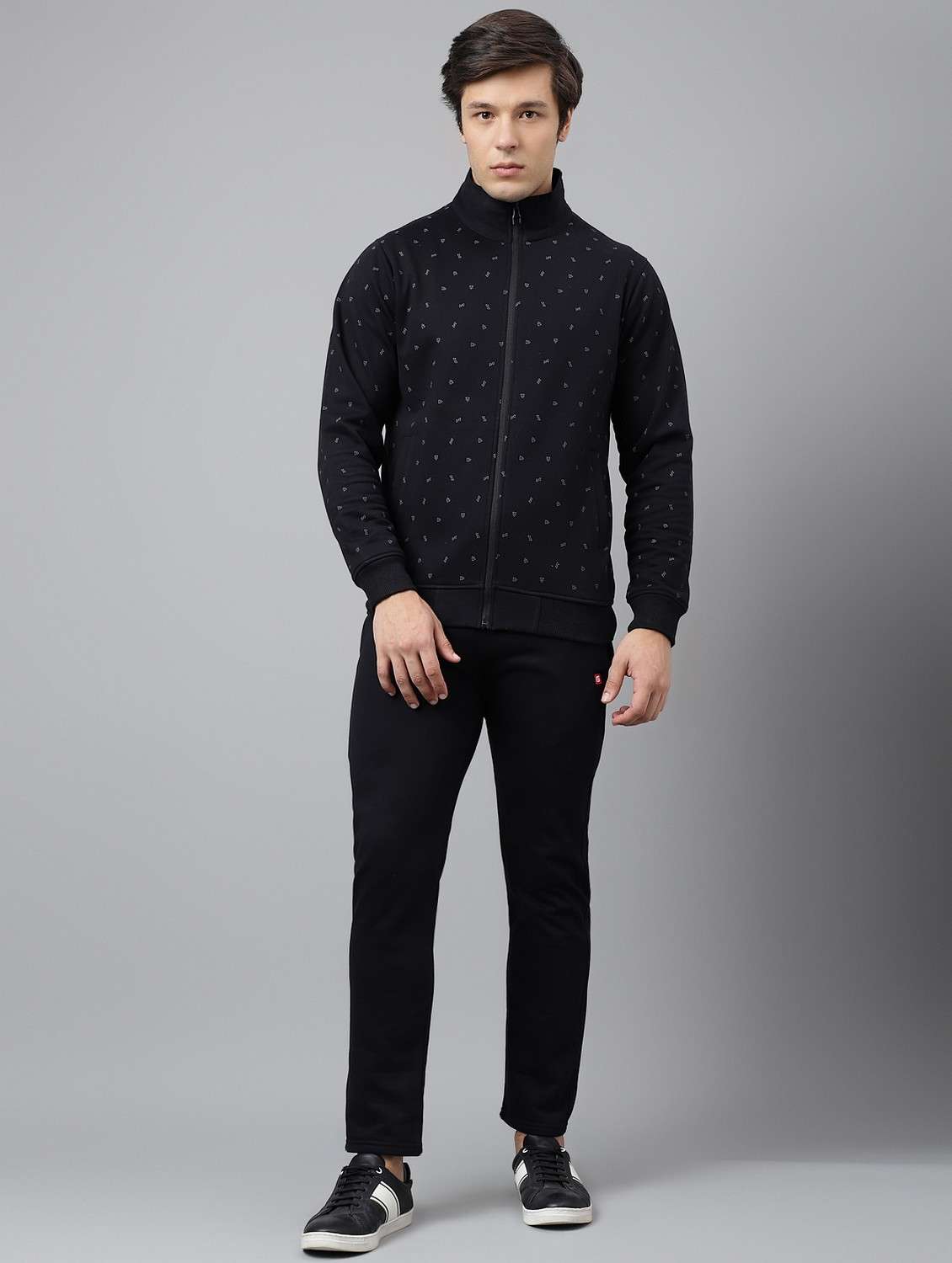 men printed stand collar full length track suit