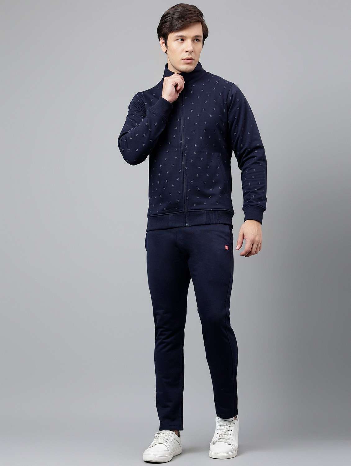men printed stand collar full length track suit
