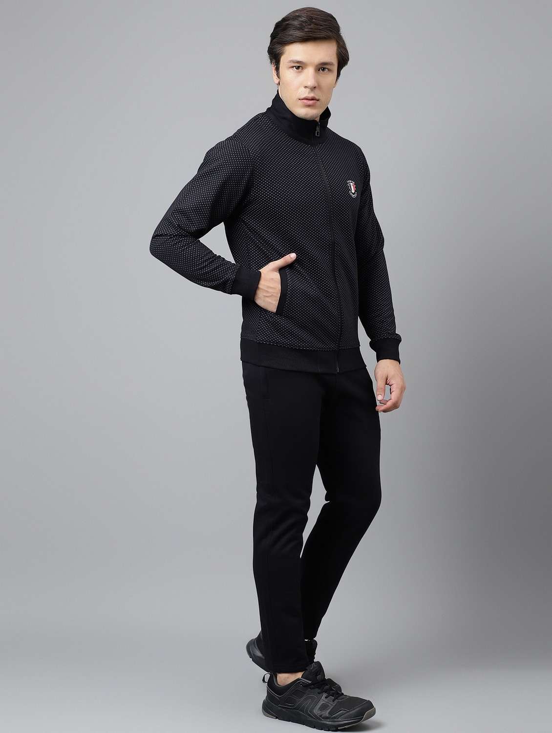 men printed stand collar full length track suit - 21765037 - Standard Image - 3