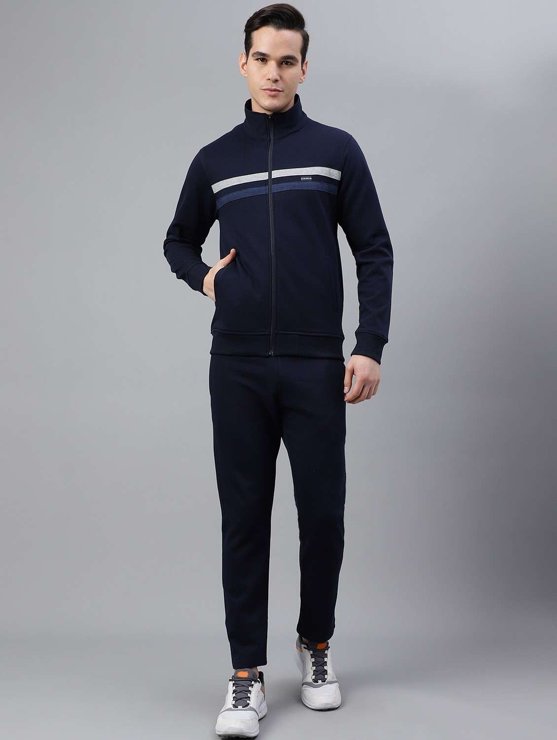men tapered stand collar full length track suit
