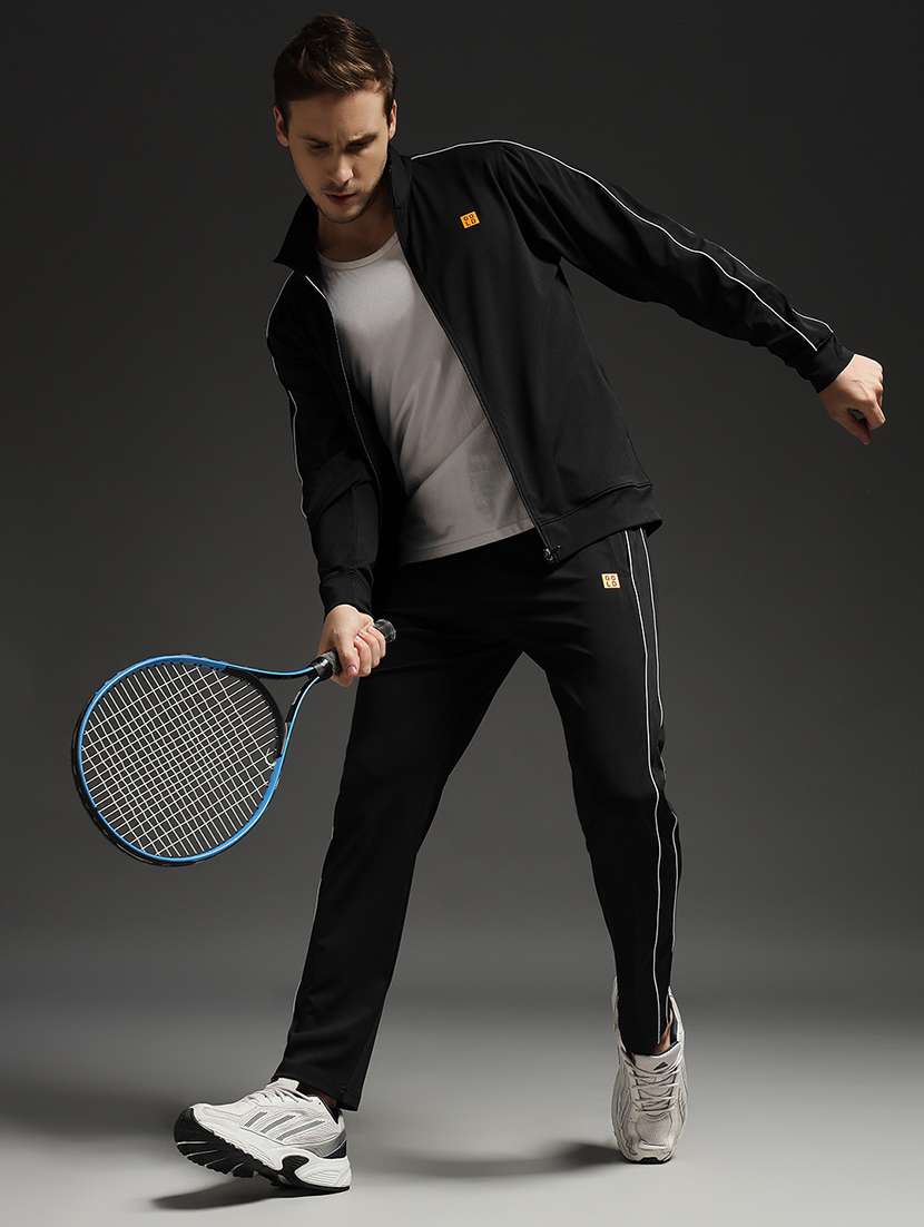 men solid long sleeve full length track suit