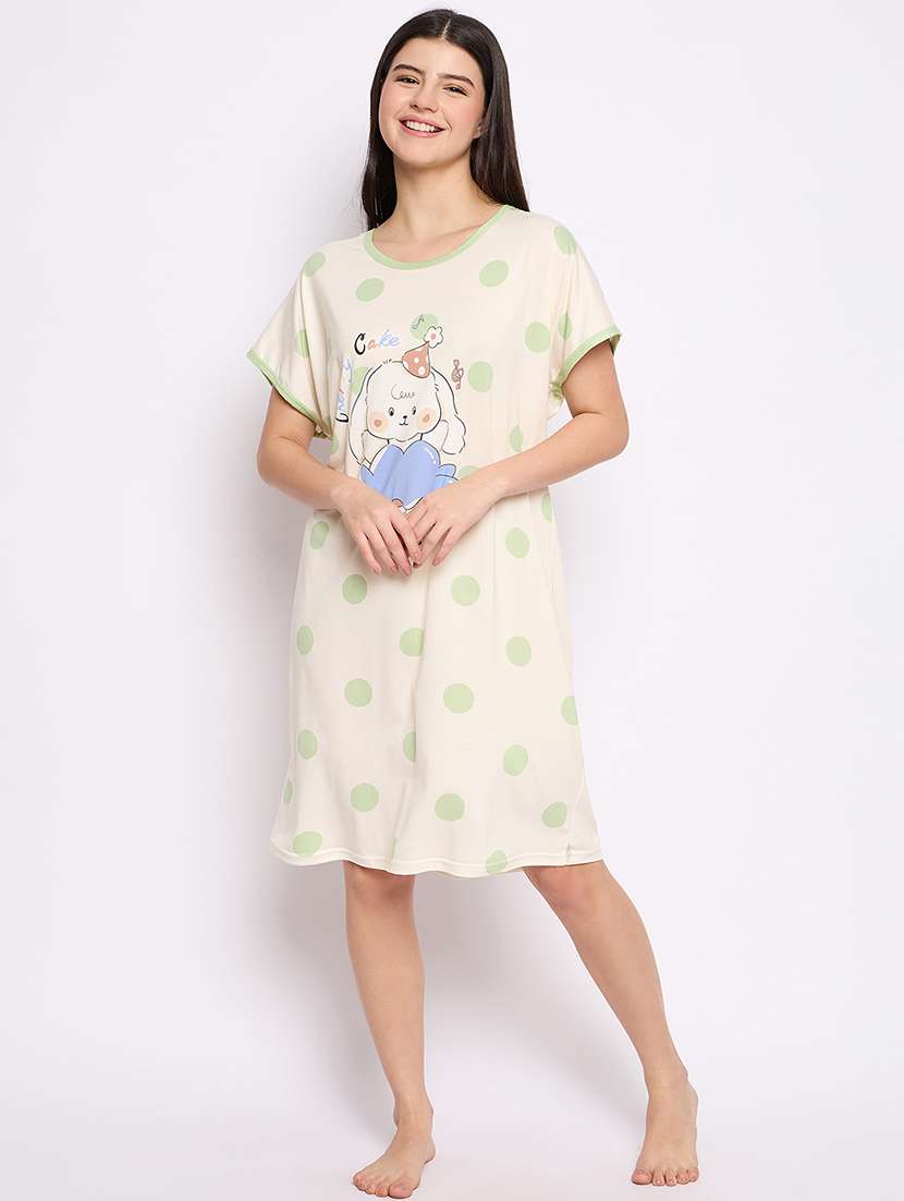 women printed round neck short sleeves sleepshirt