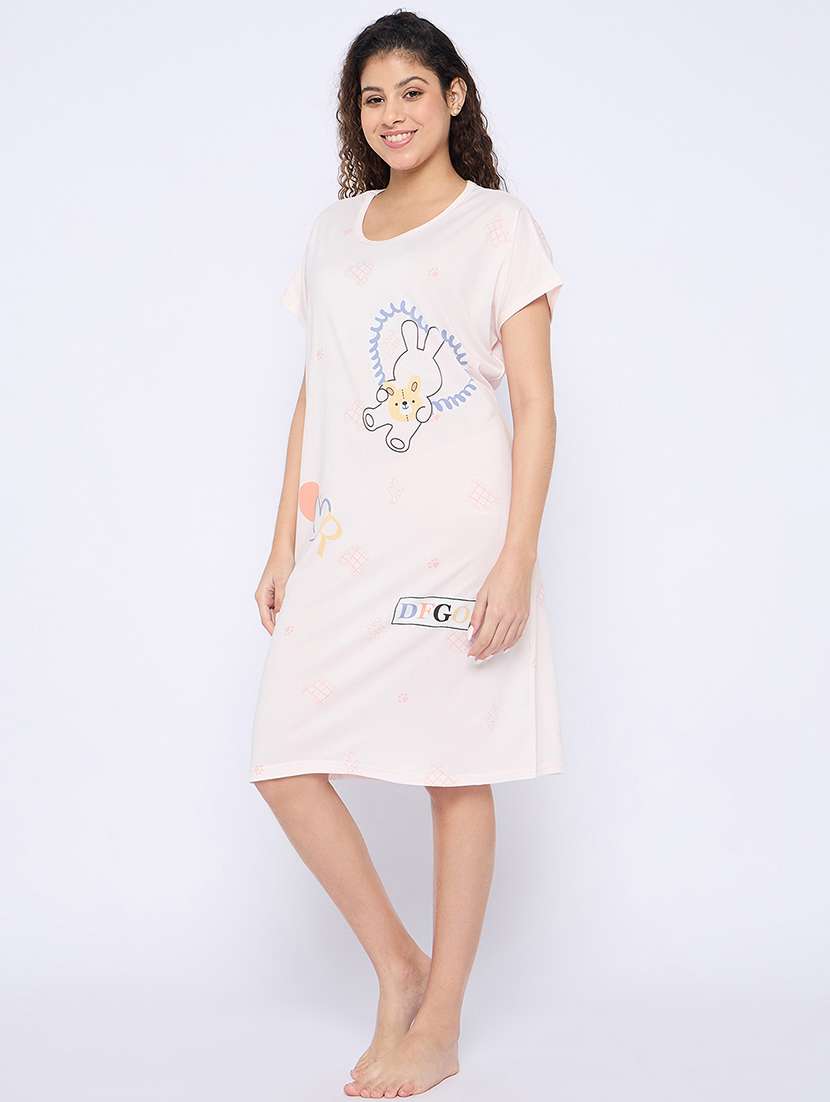 women printed round neck short sleeves sleepshirt - 21765146 -  Standard Image - 3