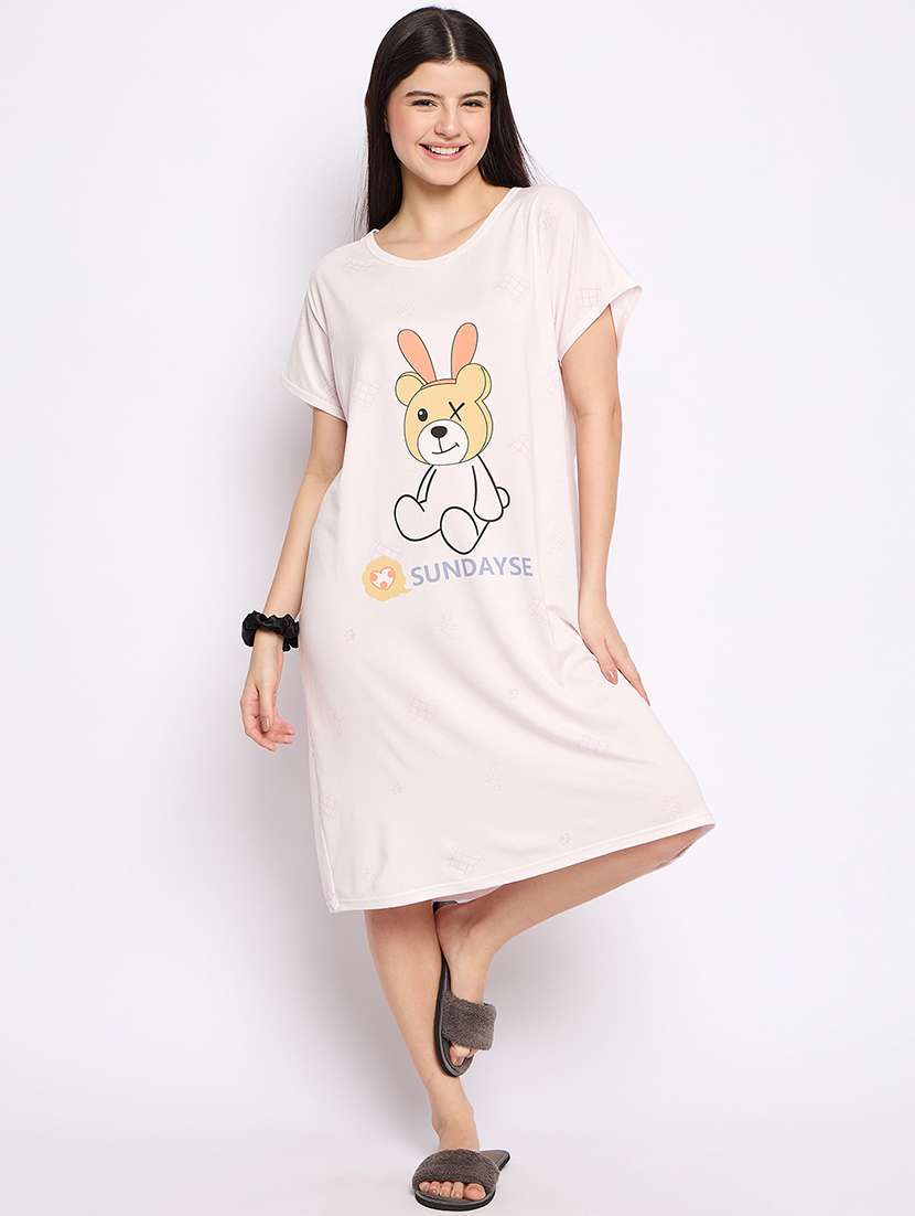 women printed round neck short sleeves sleepshirt