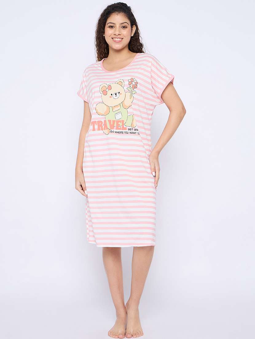 women printed round neck short sleeves sleepshirt - 21765153 -  Zoom Image - 0