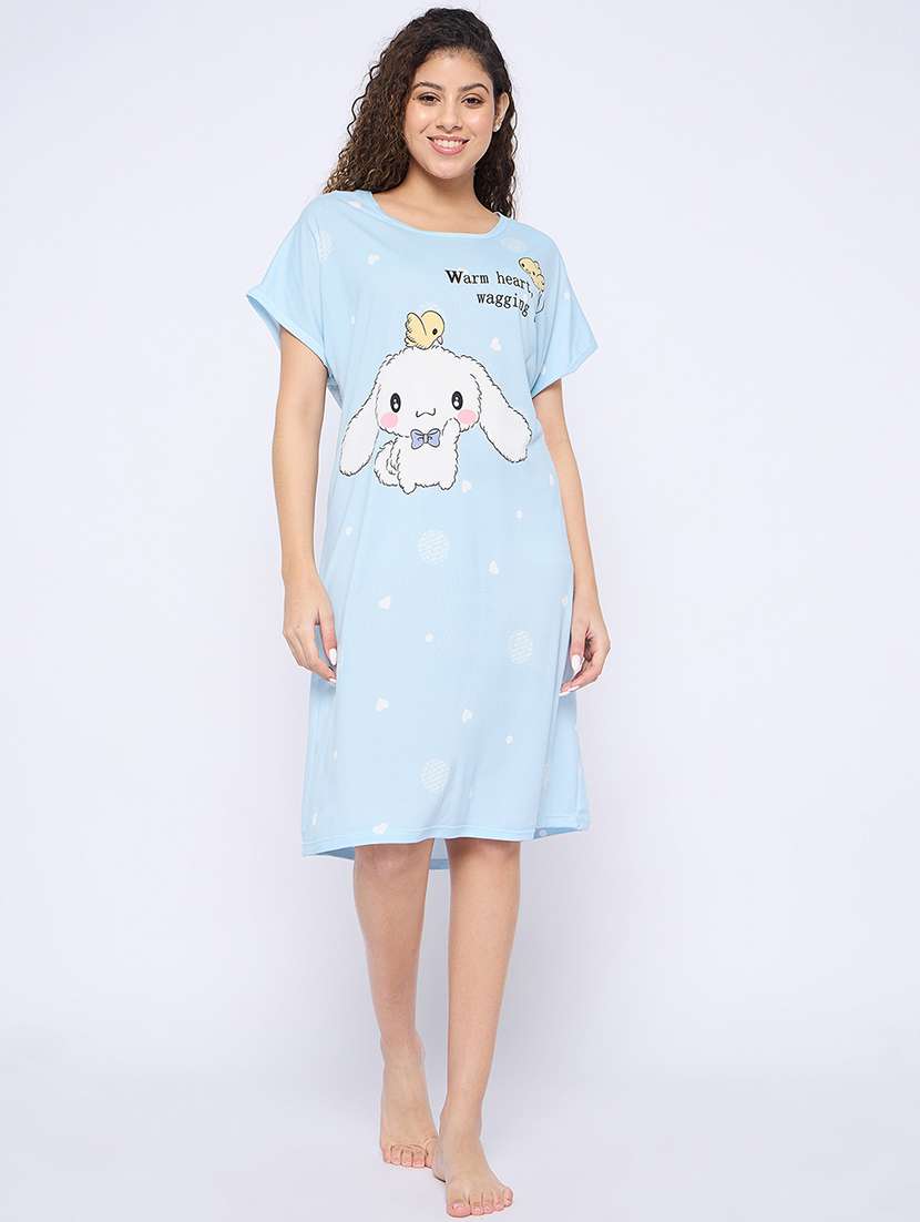 women printed round neck short sleeves sleepshirt - 21765154 -  Zoom Image - 0