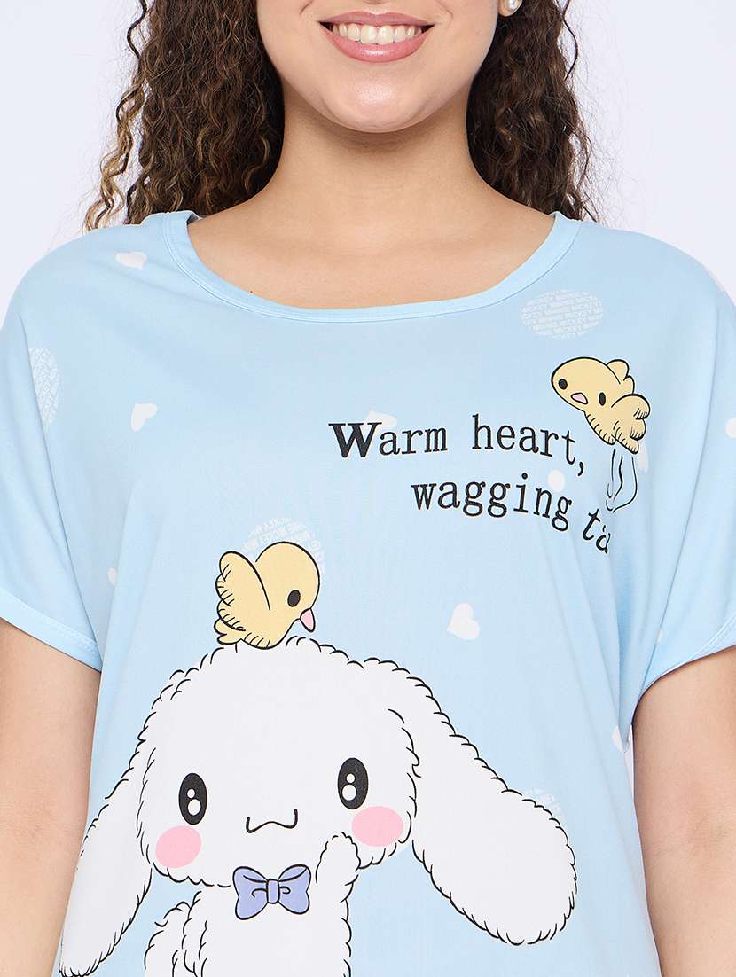 women printed round neck short sleeves sleepshirt - 21765154 - Standard Image - 5