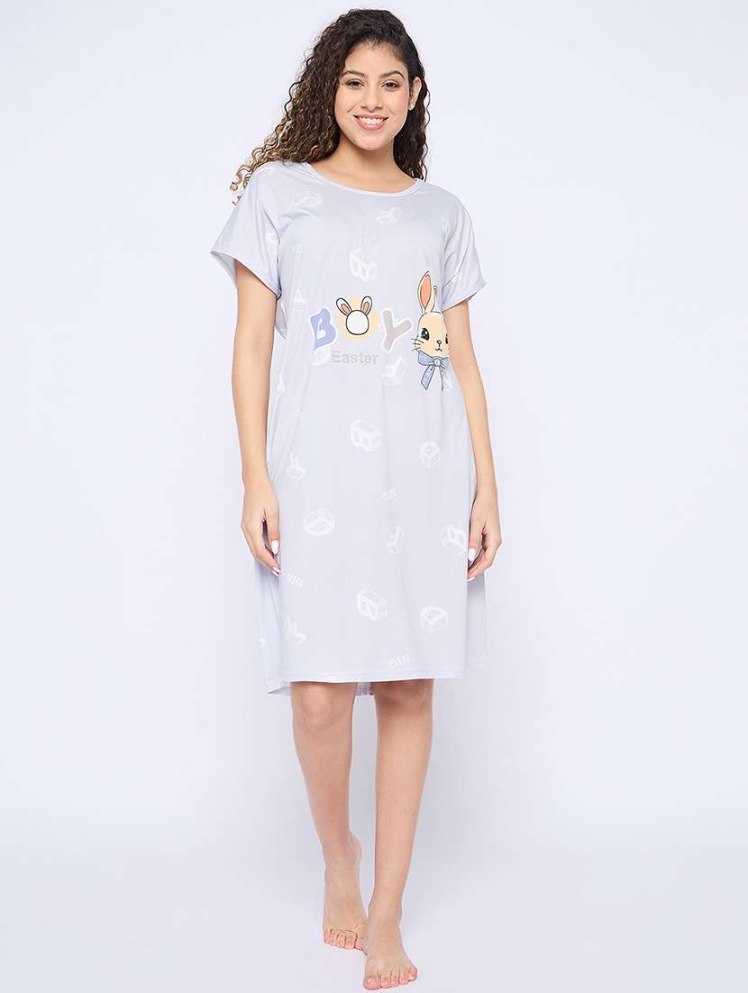 women printed round neck short sleeves sleepshirt - 21765158 - Zoom Image - 0