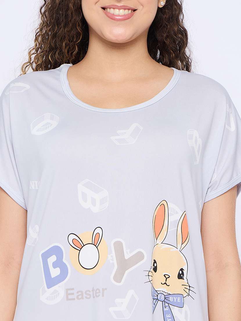 women printed round neck short sleeves sleepshirt - 21765158 - Standard Image - 5
