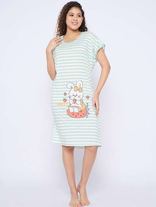 women printed round neck short sleeves sleepshirt - 21765160 - Standard Image - 0