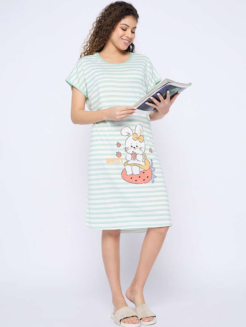 women printed round neck short sleeves sleepshirt - 21765160 - Standard Image - 3