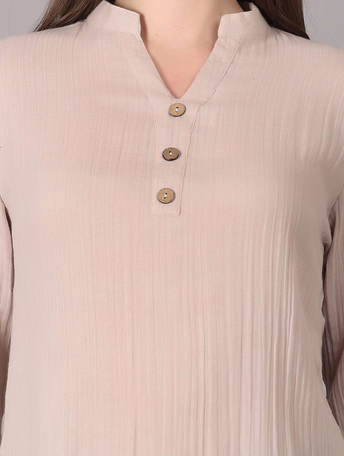 women solid mandarin neck a-line top - 21765171 -  Standard Image - 5