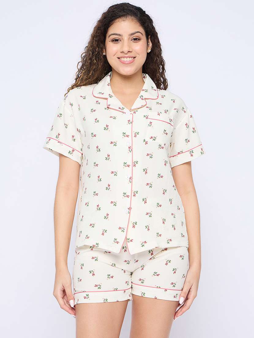 women printed nightwear shorts set