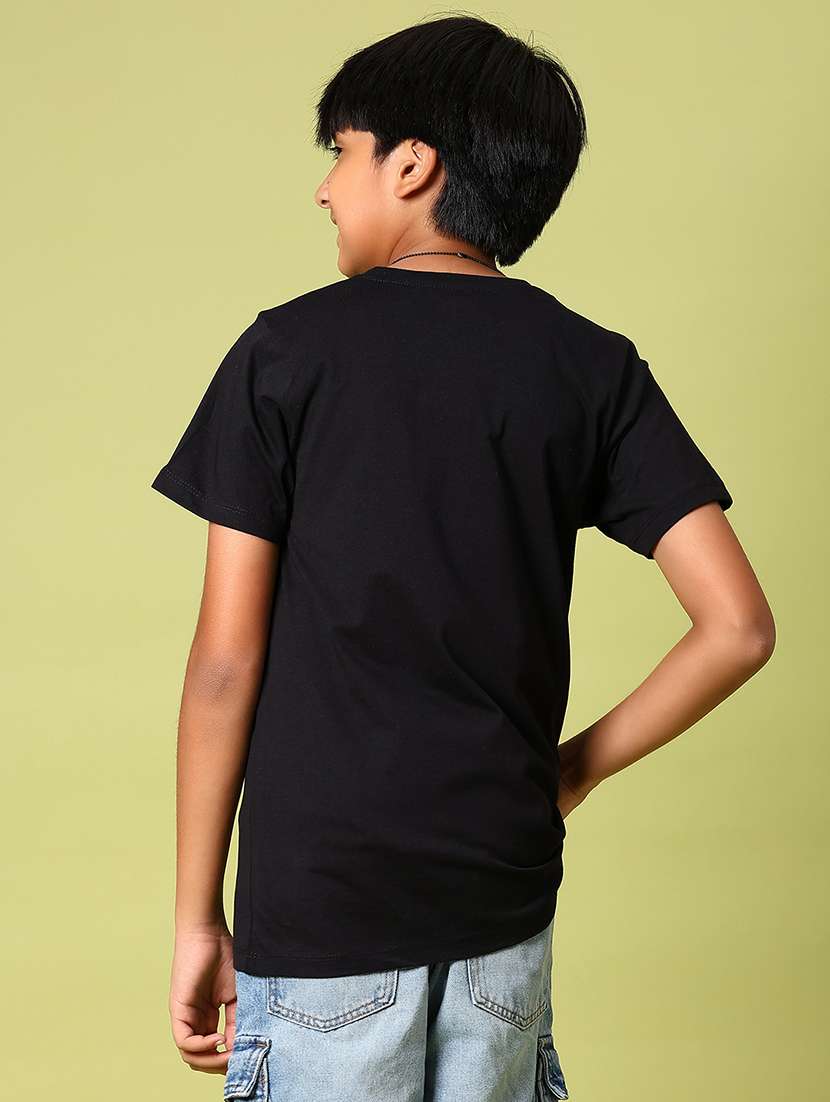 boys black front print round neck t-shirt - 21765369 -  Standard Image - 3