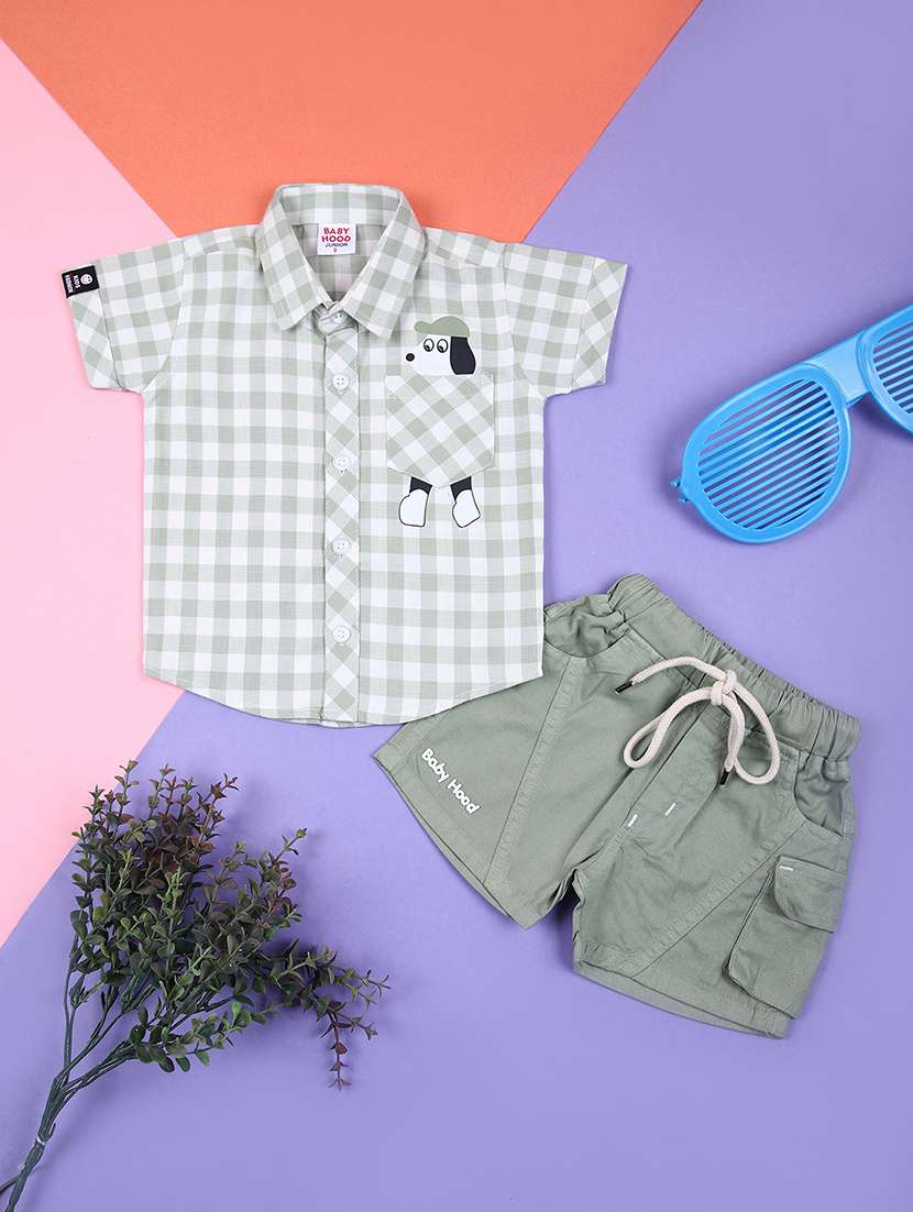 boys checkered shirt & shorts casual wear set