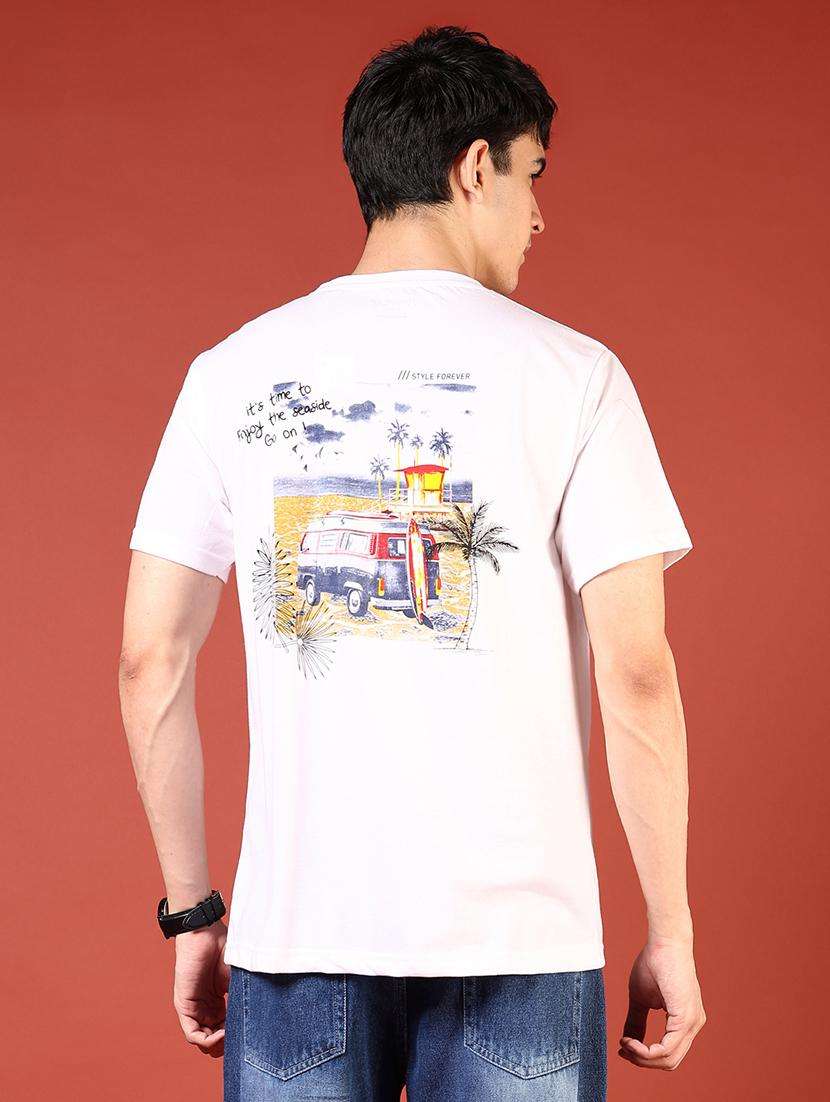 men front & back print round neck regular fit t-shirt