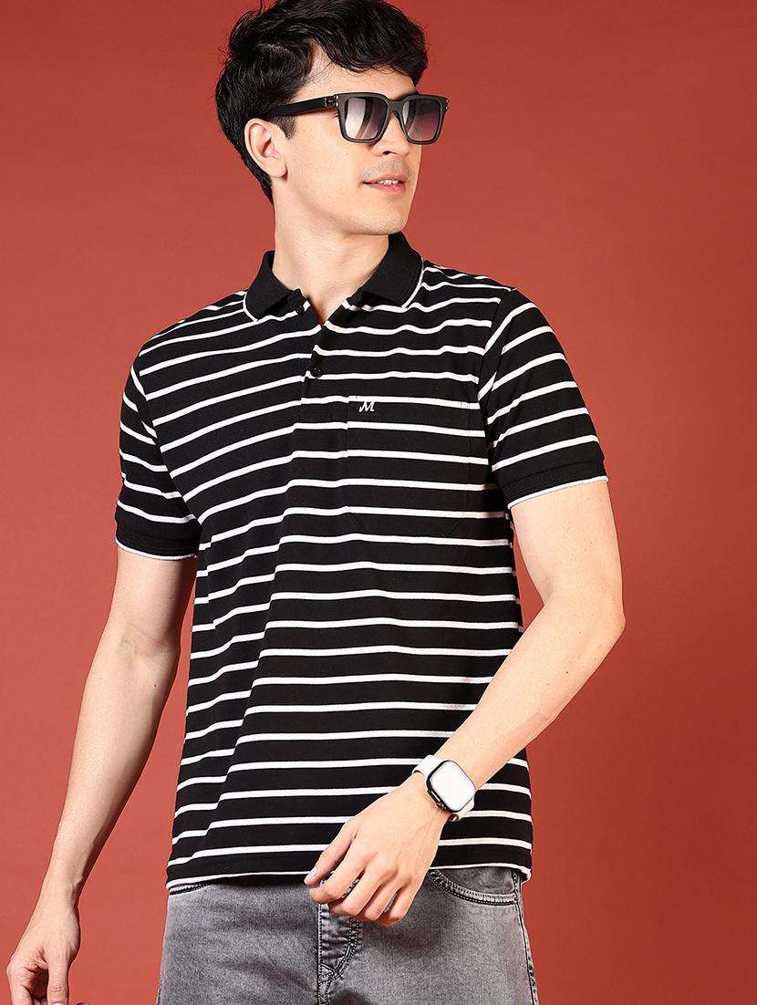 men striped short sleeve regular fit polo t-shirt