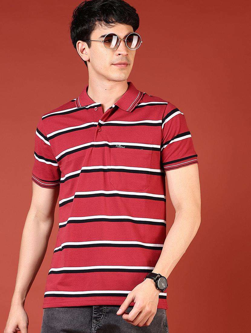 men striped short sleeve regular fit polo t-shirt - 21765517 - Zoom Image - 0