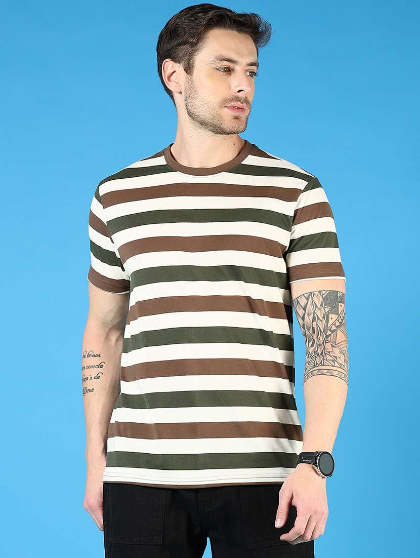 men round neck striped t-shirt