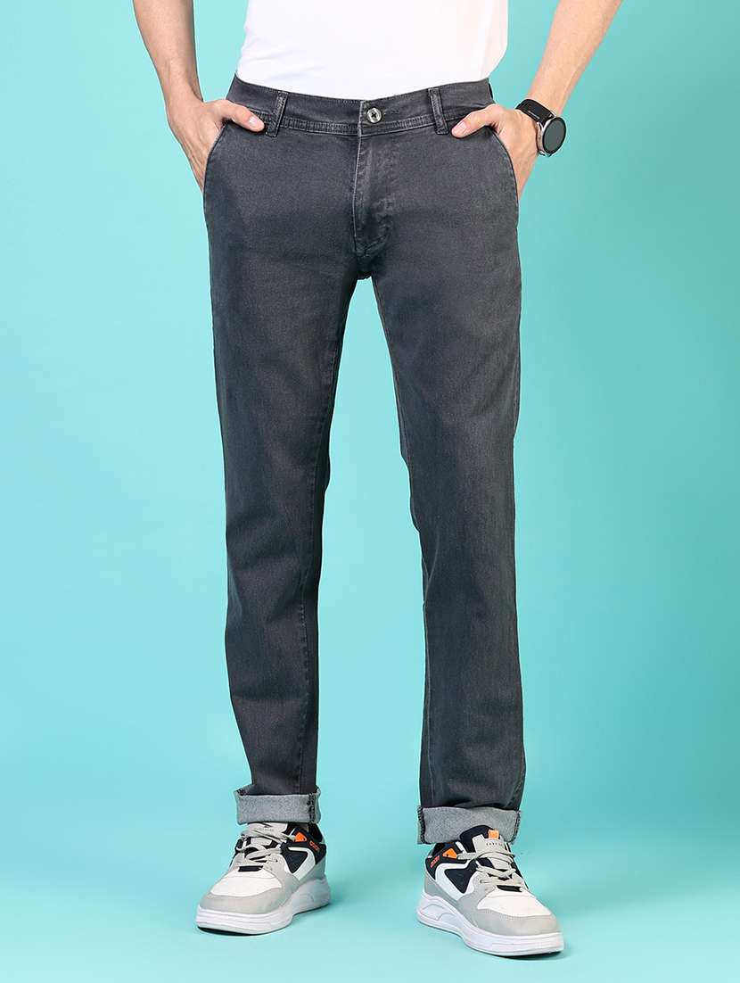 men solid mid rise straight fit jean