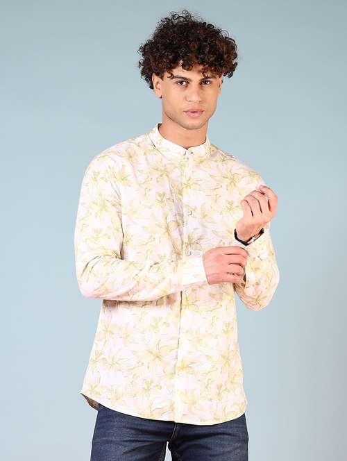 men printed mandarin neck casual shirt - 21765933 - Standard Image - 0