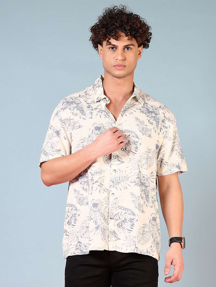 men printed short sleeve regular fit casual shirt