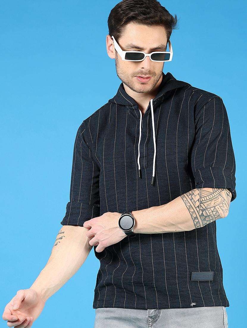 men striped long sleeve hooded t-shirt - 21765978 - Zoom Image - 0