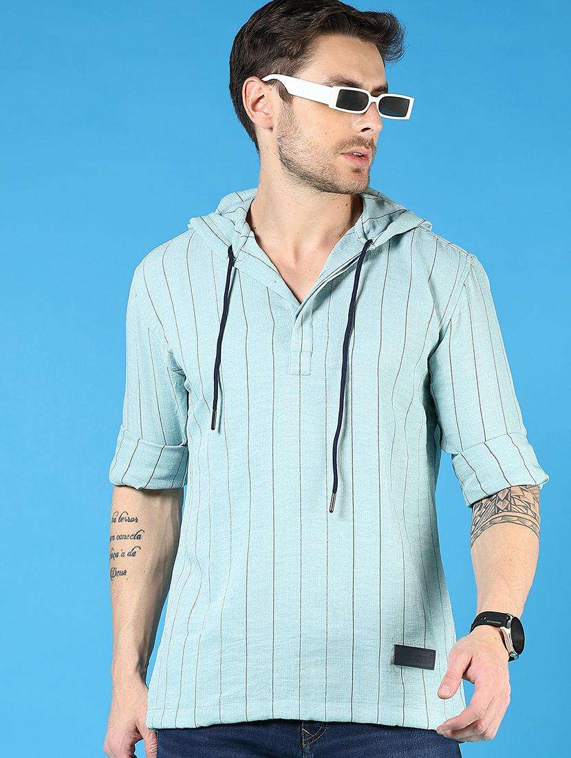 men striped long sleeve hooded t-shirt