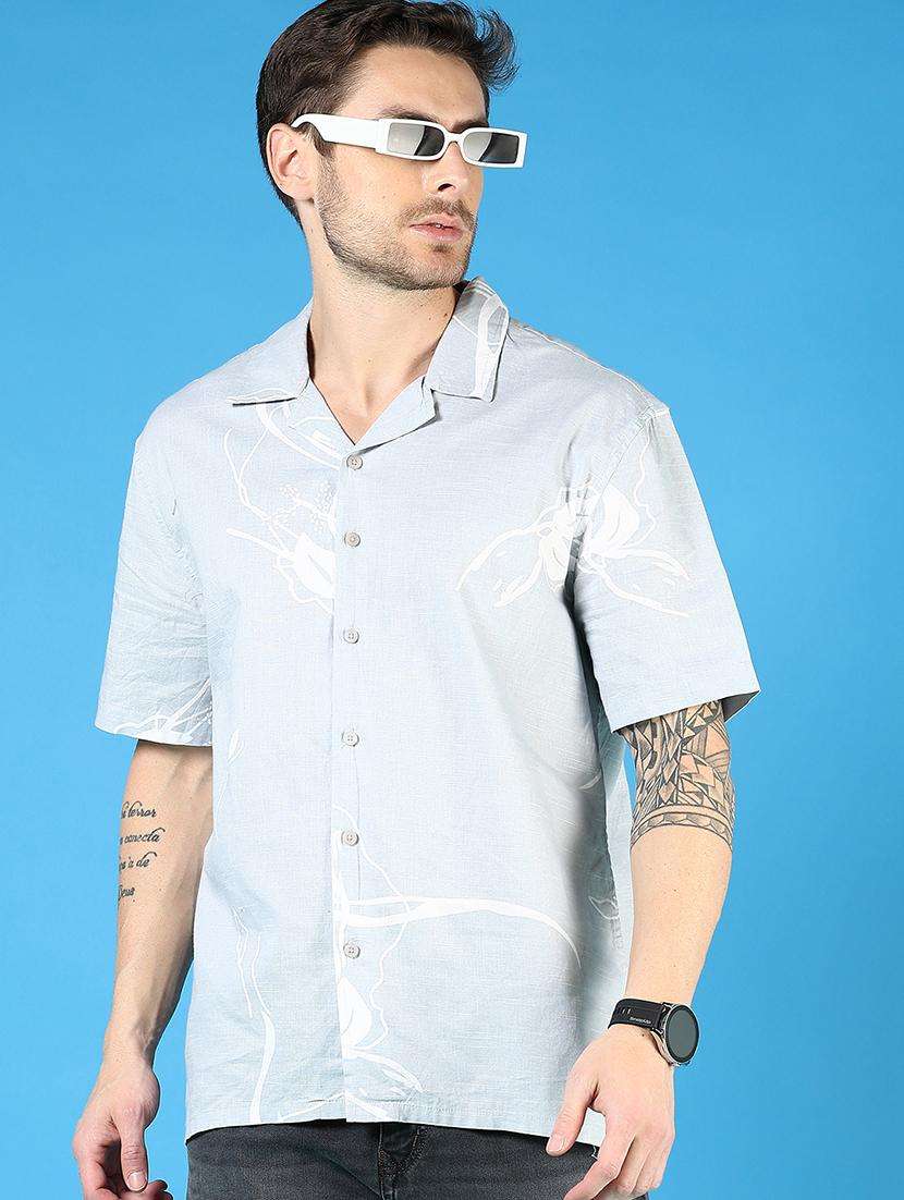 men printed short sleeve regular fit casual shirt