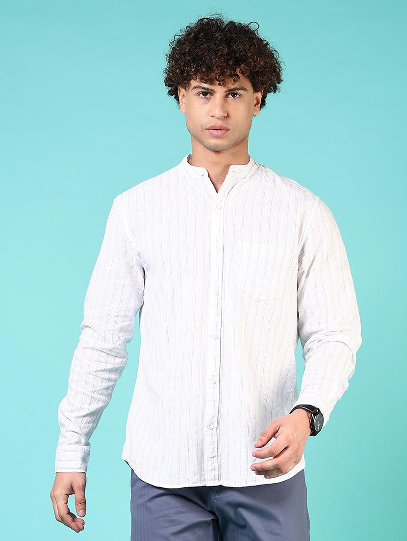 women striped mandarin neck casual shirt - 21765988 - Zoom Image - 0