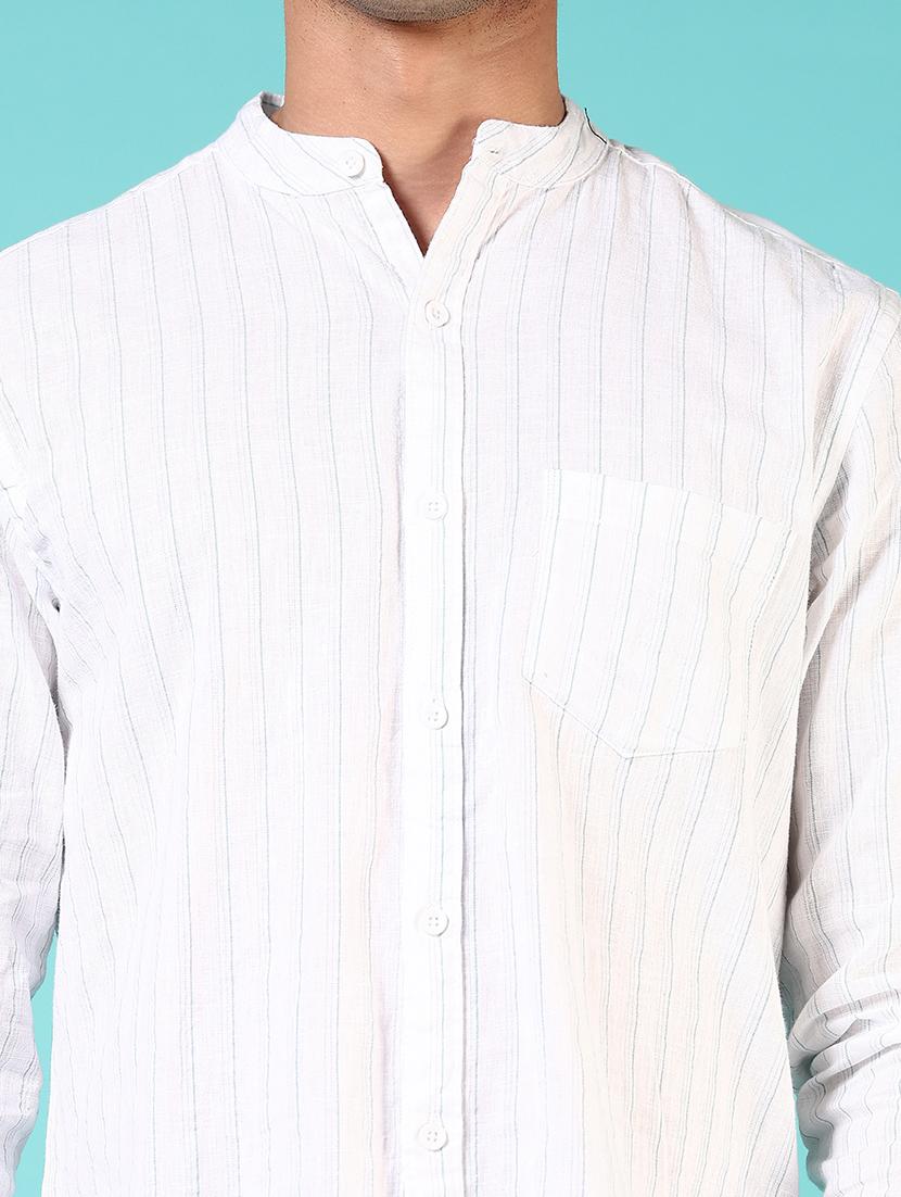 women striped mandarin neck casual shirt - 21765988 - Standard Image - 5