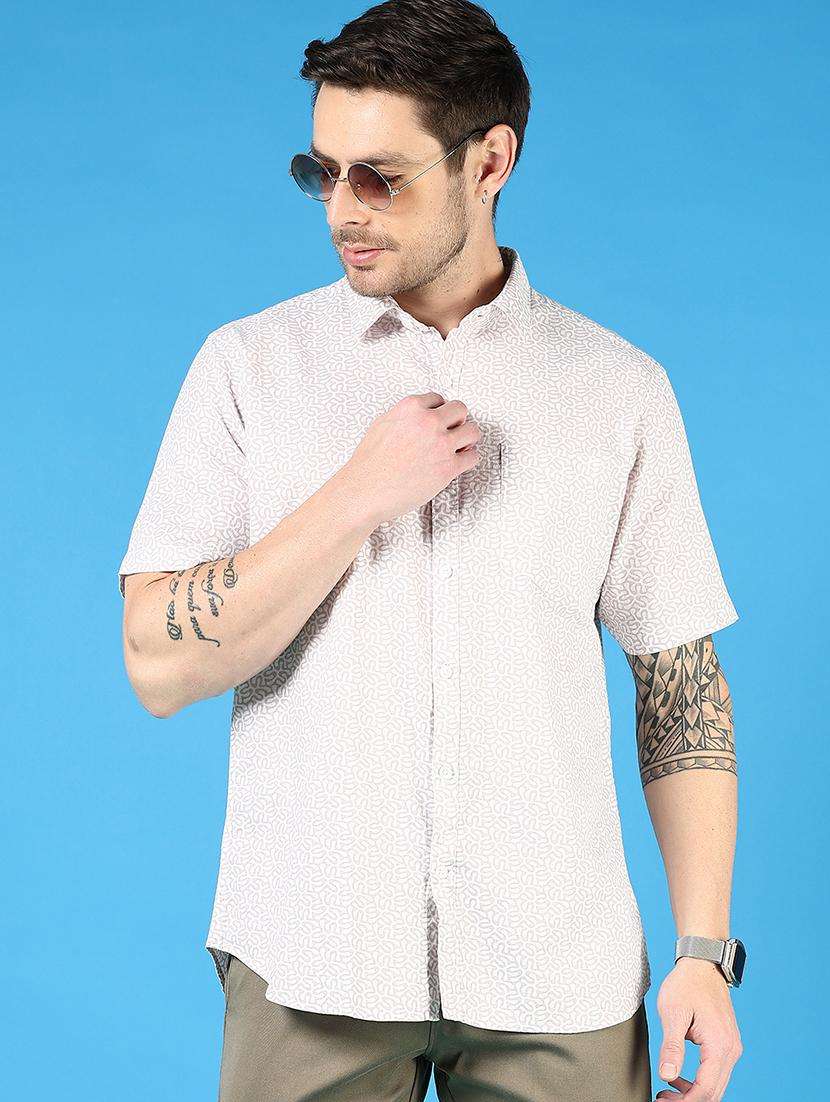 men printed short sleeve regular fit casual shirt