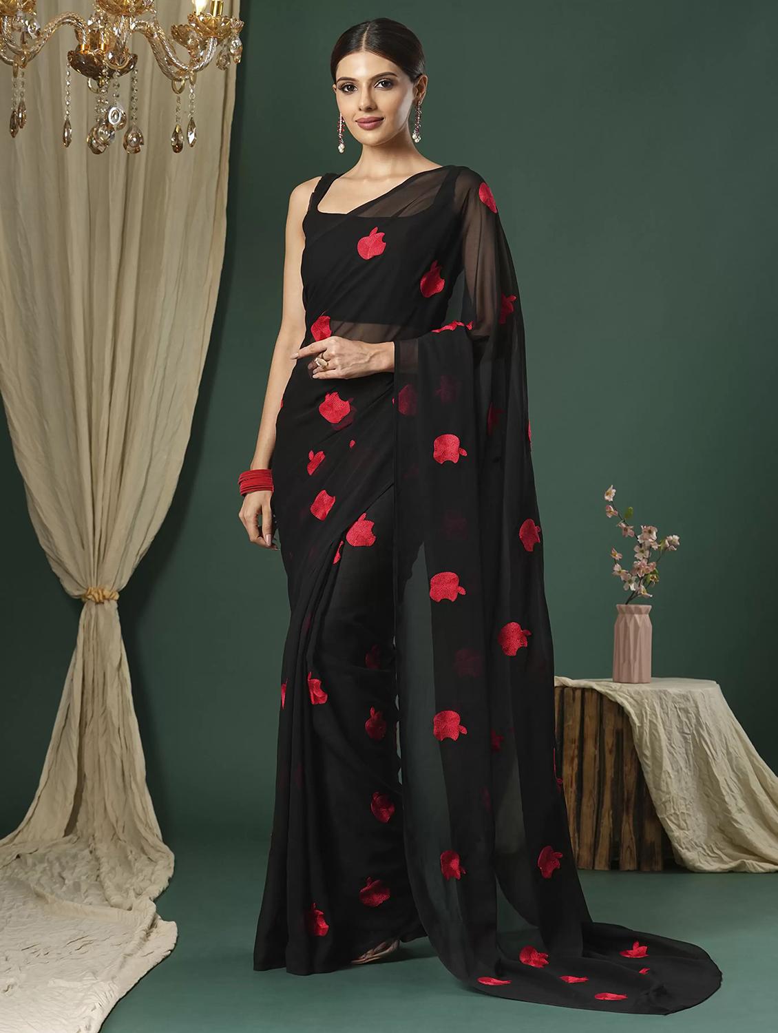 women black embroidered saree with blouse - 21766133 - Zoom Image - 0