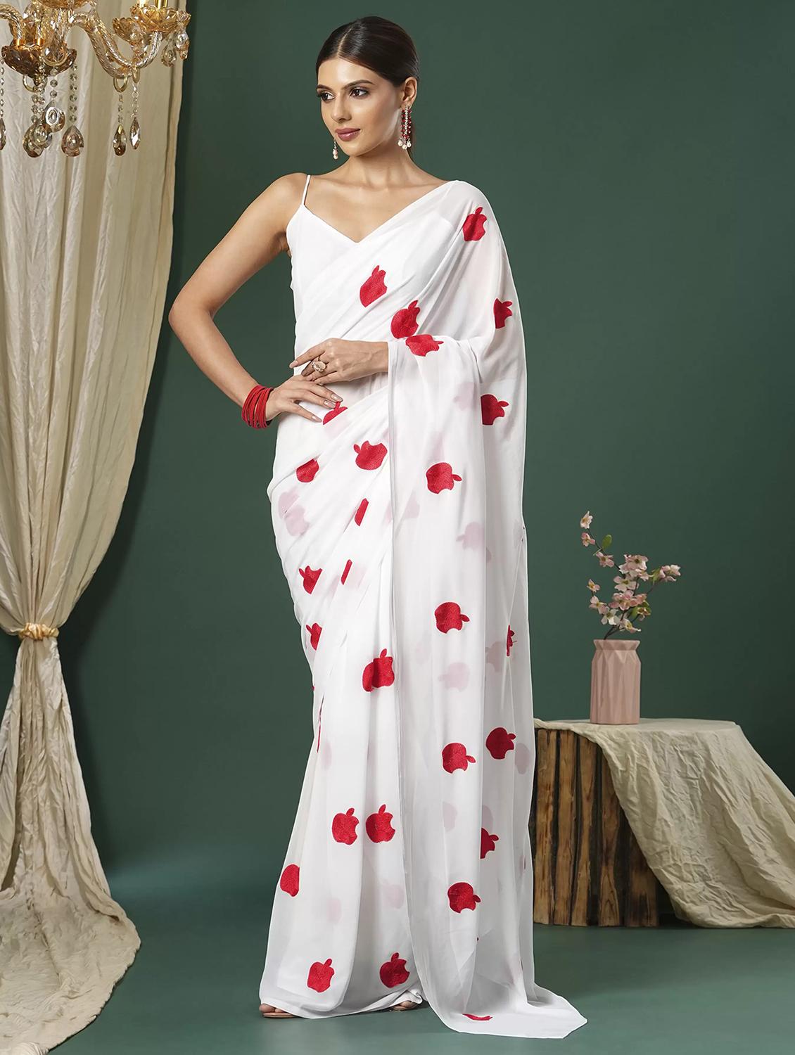 women white embroidered saree with blouse - 21766134 - Zoom Image - 0
