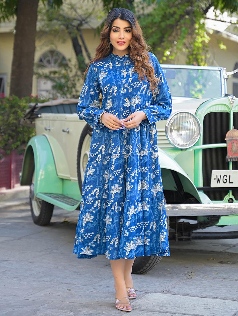 women printed puff sleeves fit & flare dress - 21766186 - Zoom Image - 0