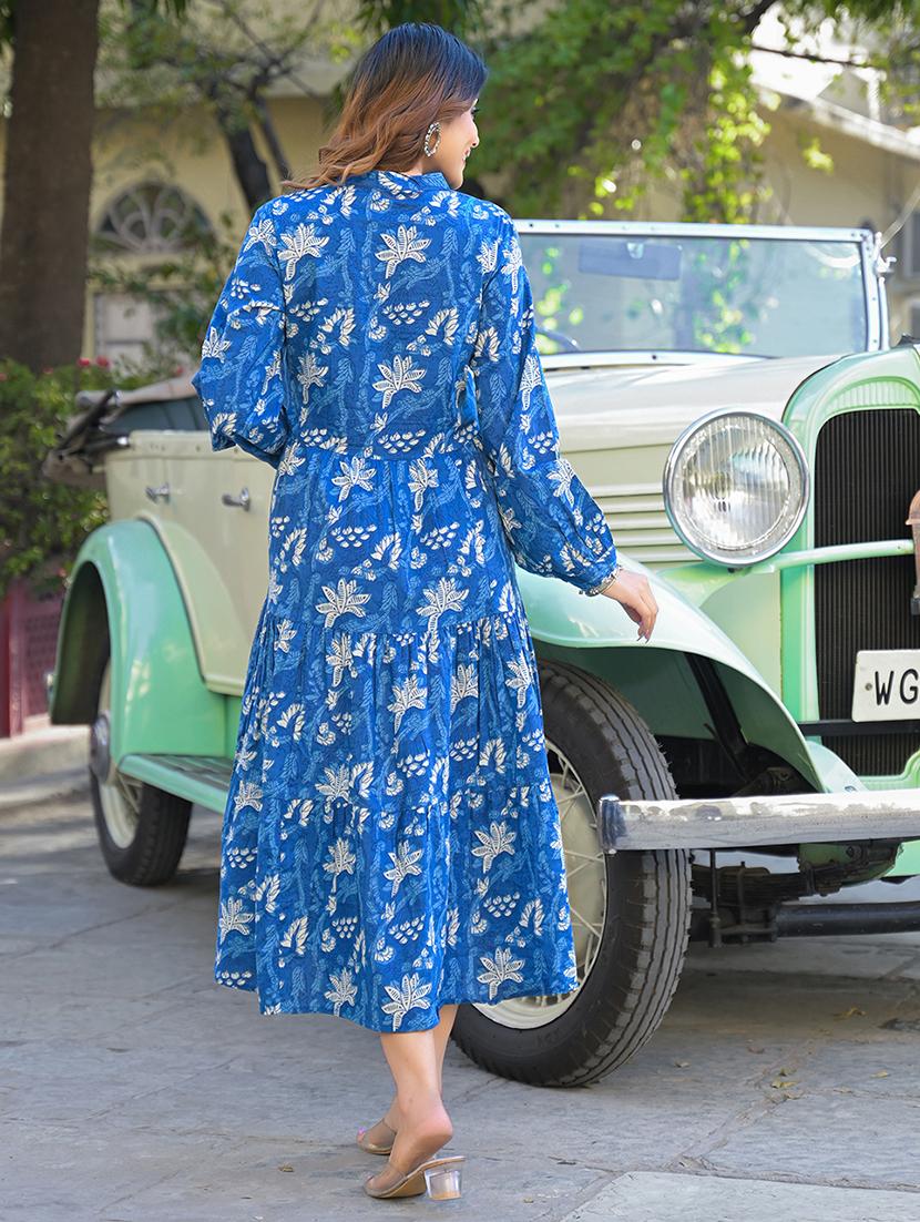women printed puff sleeves fit & flare dress - 21766186 - Standard Image - 3