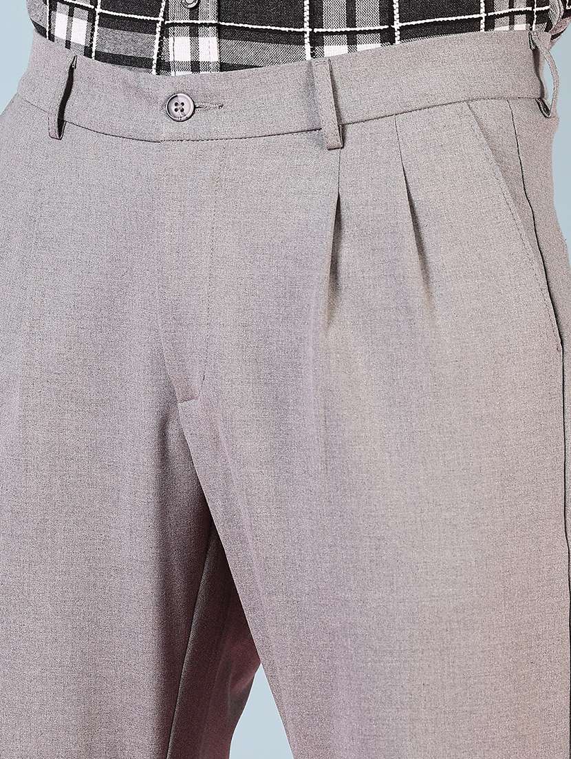 men mid rise solid pleated casual trouser - 21766244 -  Standard Image - 5