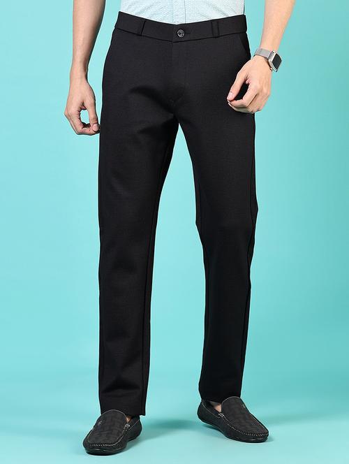 men mid rise solid flat front casual trouser - 21766249 - Standard Image - 0