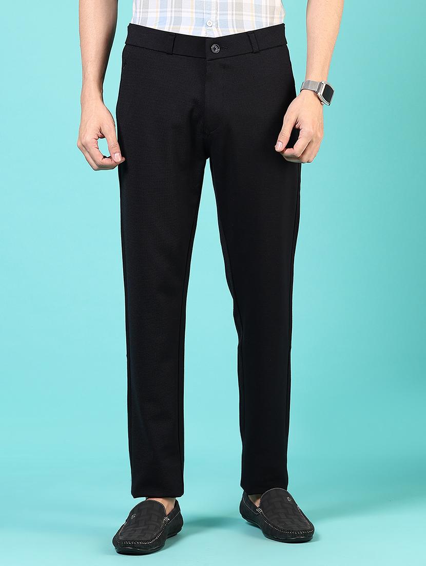 men mid rise solid flat front casual trouser