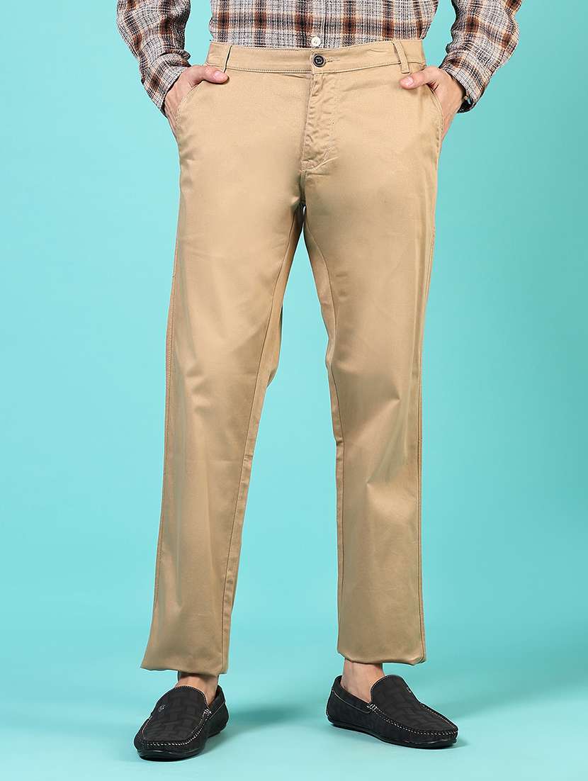 men mid rise solid flat front casual trouser - 21766261 - Zoom Image - 0