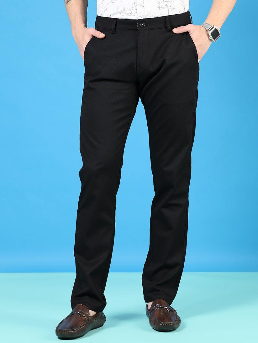 men mid rise solid flat front casual trouser