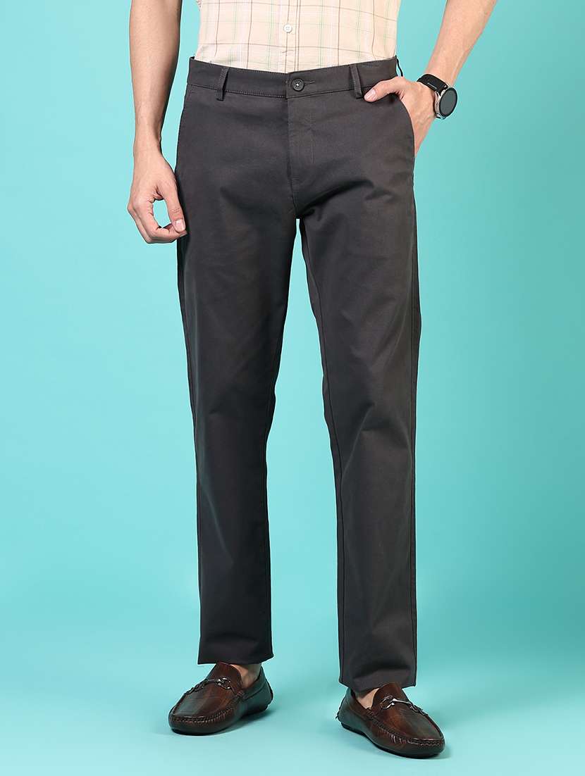 men mid rise solid flat front casual trouser