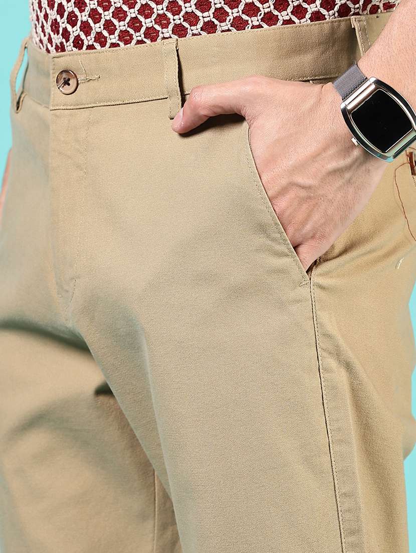 men mid rise solid flat front casual trouser - 21766279 -  Standard Image - 5